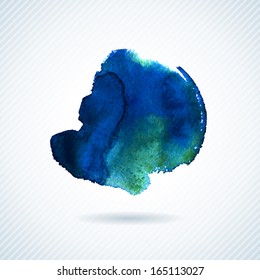 Vector blue watercolor texture. Brush stroke on wet paper.