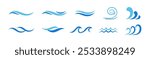 Vector blue wave icons set. Set of vector waves, water curves for logo and icon