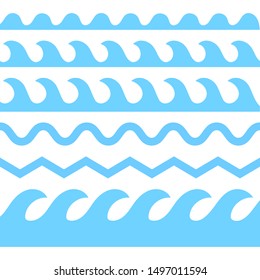 Vector blue wave icons set on white background. Water waves - stock vector