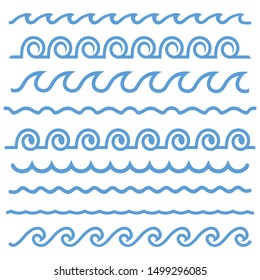 Vector blue wave icons set on white background. Water Wave Lines Vector Elements