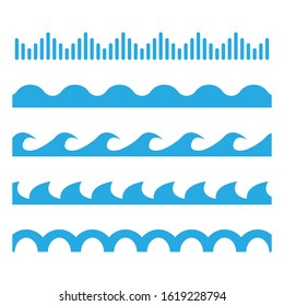 Vector blue wave icons set on white background. Water waves. eps 10