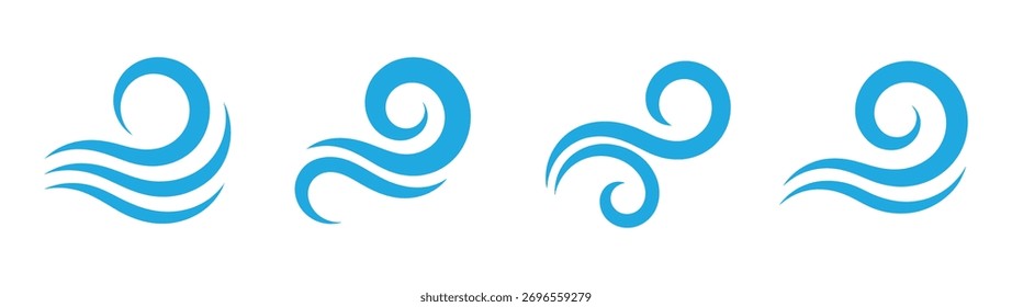 Conjunto de iconos de onda azul Vector. Conjunto de ondas de Vector, curvas de agua para el logotipo y el icono