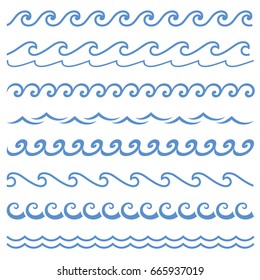 Vector blue wave icons set on white background. Water waves