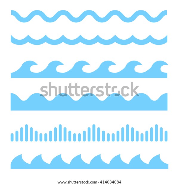 Vector blue wave icons set on white background.\
Water waves