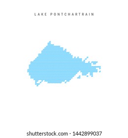 Vector Blue Wave Pattern Map of Lake Pontchartrain, One of the Lakes of North America. Wavy Line Pattern Silhouette of Lake Pontchartrain.