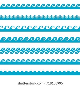 Vector blue wave water icons set on white background