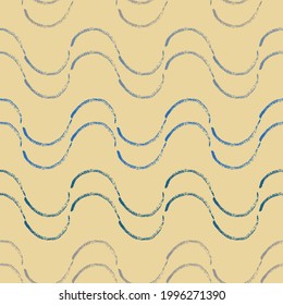 Vector blue wavy lines yellow seamless pattern