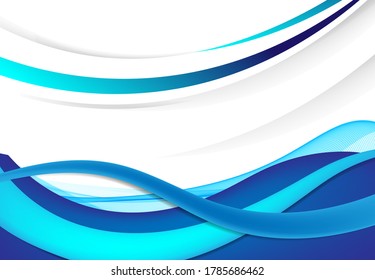 Vector blue wavy wave abstract swoosh background. Wavy waves banner color line for web banner. 