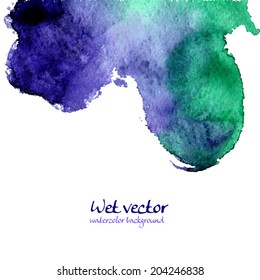 Vector blue wet watercolor paint vector background