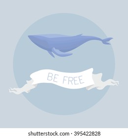 Vector blue whale card with banner with banner EPS 10