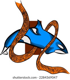 ballena azul vectorial con ornamento circular