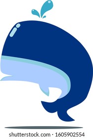 Vector blue whale cute cartoon fish with white background. Vector illustration of a whale.