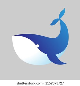 Vector blue whale  isolated on grey background.