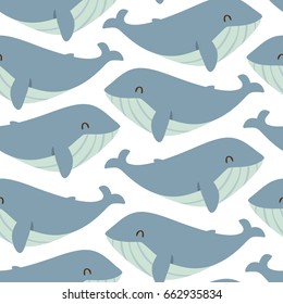 vector blue whale seamless pattern