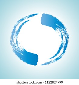 Vector blue and white background. Abstract circle drawn by blue paint