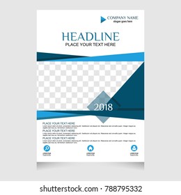 Vector Blue and White Brochure Flyer design Layout template, size A4, Curve design, Blue color front page and back page, infographics.Easy to use and edit.