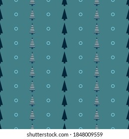 Vector blue white Christmas trees seamless pattern