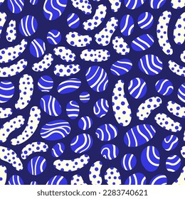 círculo vectorial azul y blanco y patrón oval sin fisuras en azul oscuro