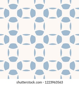 Vector blue and white geometric seamless pattern with grid, net, rounded shapes. Simple abstract texture. Decorative repeat background. Design for decoration, print, covers, package, fabric, textile