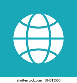 Vector blue and white globe icon. Global design concept. Globe symbol for web, print. Vector globe icon design element. Flat earth. Globe logo, sign, symbol for apps design. Vector illustration.