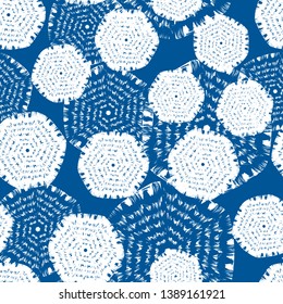 Vector blue and white hexagon patten. Suitable for textile, gift wrap and wallpaper. Surface pattern design.