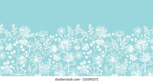 Vector blue and white lace garden plants horizontal seamless pattern background with hand drawn elements