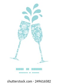 Vector blue and white lace garden plants toasting wine glasses silhouettes pattern frame