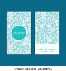 Vector blue and white lace garden plants vertical round frame pattern business cards set