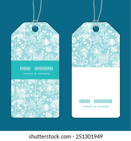 Vector blue and white lace garden plants vertical stripe frame pattern tags set