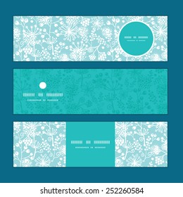 Vector blue and white lace garden plants horizontal banners set pattern background