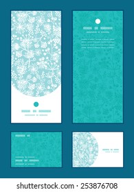 Vector blue and white lace garden plants vertical frame pattern invitation greeting, RSVP and thank you cards set