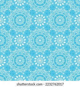 Vektorblau-weiß-lackierter Hintergrund mit Schneeflocken. Nahtlose Ornamente.