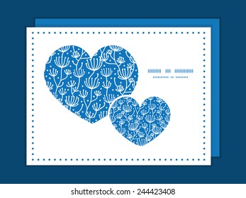 Vector blue white line art plants heart symbol frame pattern invitation greeting card template