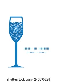 Vector blue white lineart plants wine glass silhouette pattern frame