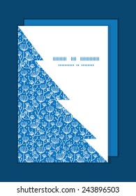Vector blue white lineart plants Christmas tree silhouette pattern frame card template