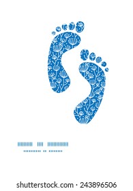 Vector blue white lineart plants footprints silhouettes pattern frame