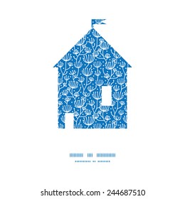 Vector blue white lineart plants house silhouette pattern frame