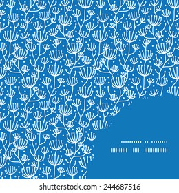 Vector blue white lineart plants frame corner pattern background