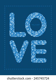 Vector blue white lineart plants love text frame pattern invitation greeting card template