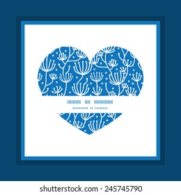 Vector blue white lineart plants heart symbol frame pattern invitation greeting card template