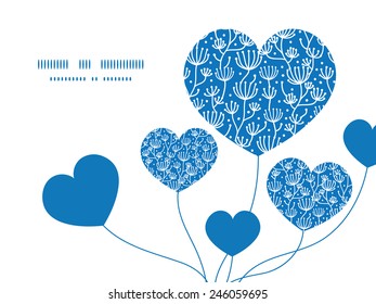 Vector blue white lineart plants heart symbol frame pattern invitation greeting card template