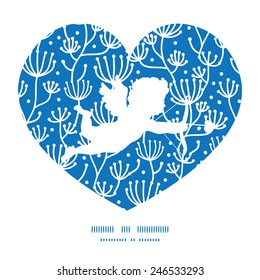 Vector blue white lineart plants shooting cupid silhouette frame pattern invitation greeting card template