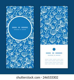 Vector blue white lineart plants vertical round frame pattern invitation greeting cards set
