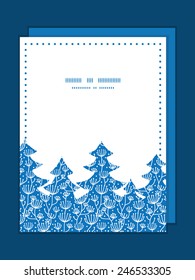 Vector blue white lineart plants Christmas tree silhouette pattern frame card template
