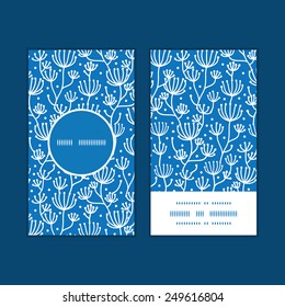 Vector blue white lineart plants vertical round frame pattern business cards set