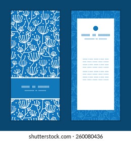 Vector blue white lineart plants vertical frame pattern invitation greeting cards set