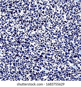 Vector blue and white monochrome terrazzo mosaic texture seamless background. Suitable for textile, gift wrap and wallpaper.