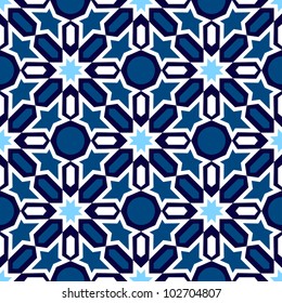 Vector of blue and white mosaic in traditional Islamic design