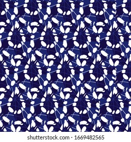 Vector blue and white shibori abstract teardrop overlap patten. Suitable for textile, gift wrap and wallpaper.