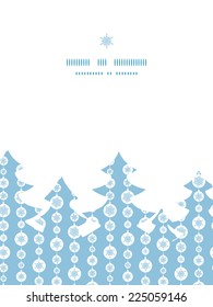 Vector blue and white snowflakes stripes Christmas tree silhouette pattern frame card template